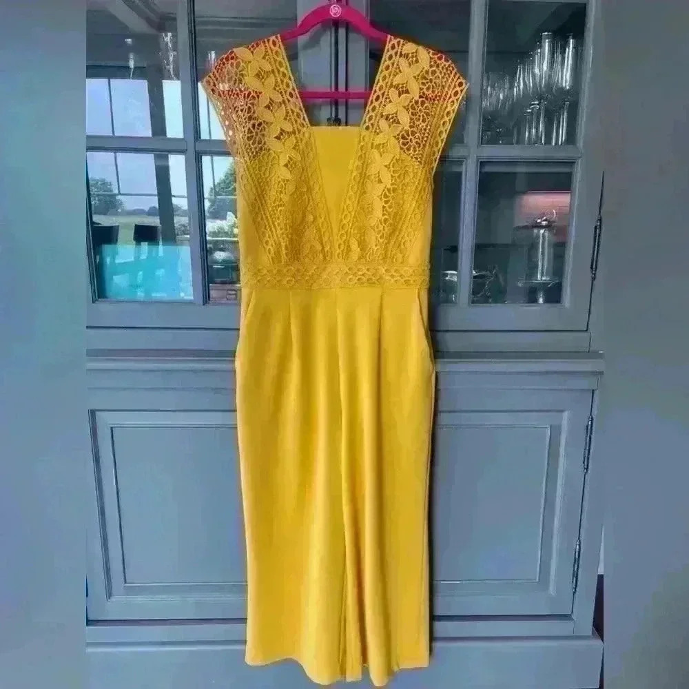 Yellow lace pant jumpsuit romper